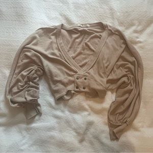 Free People Cropped Balloon Sleeve Dusty Pink Boho Sweater